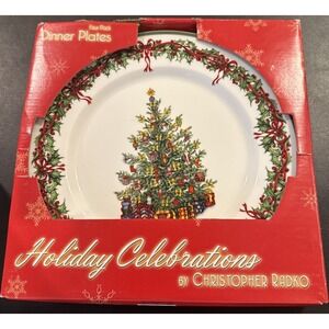 Christopher Radko Traditions Holiday Celebrations Dinner Plates Set Of 4 NEW